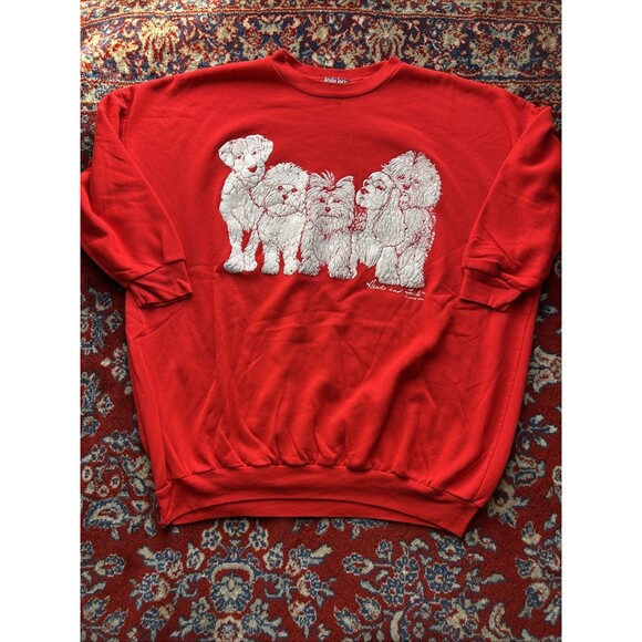 Linda Lori Heads & Tails Red Sweater Dogs XL Vintage - Picture 1 of 8